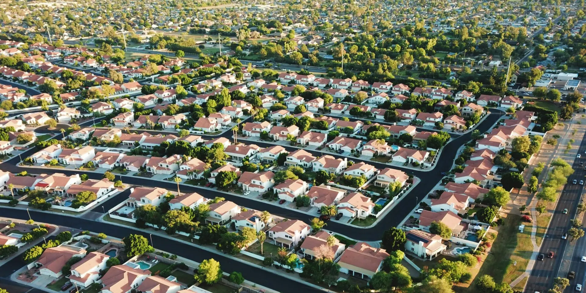 Aerial view of a suburban residential real estate development