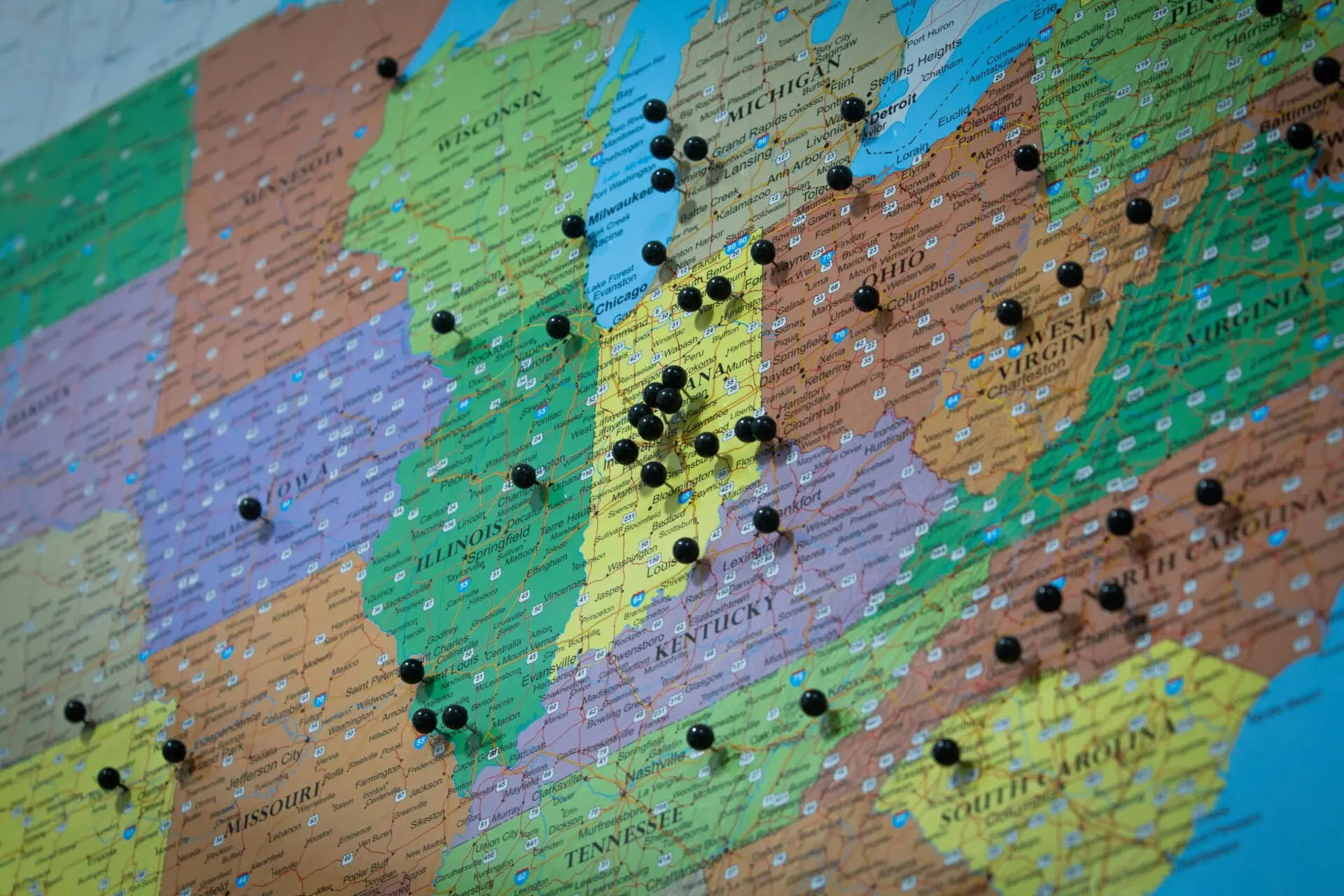 US Map with pins